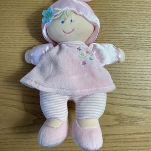 Kids Preferred Baby Doll Plush Lovey Blond Hair Blue Eyes Soft Pink with Satin